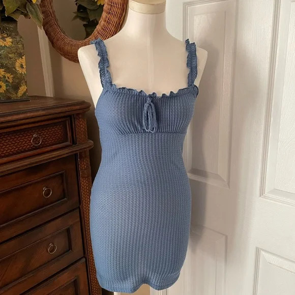 SHEIN | Dresses | 4 For Blue Waffle Print Spaghetti Strap Dress Size Small  Fitted